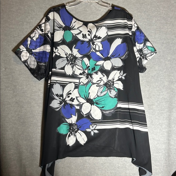 ALFRED DUNNER Tropical Cruise Vacation Spring Summer Cool Oversized Floral Top - Picture 2 of 14